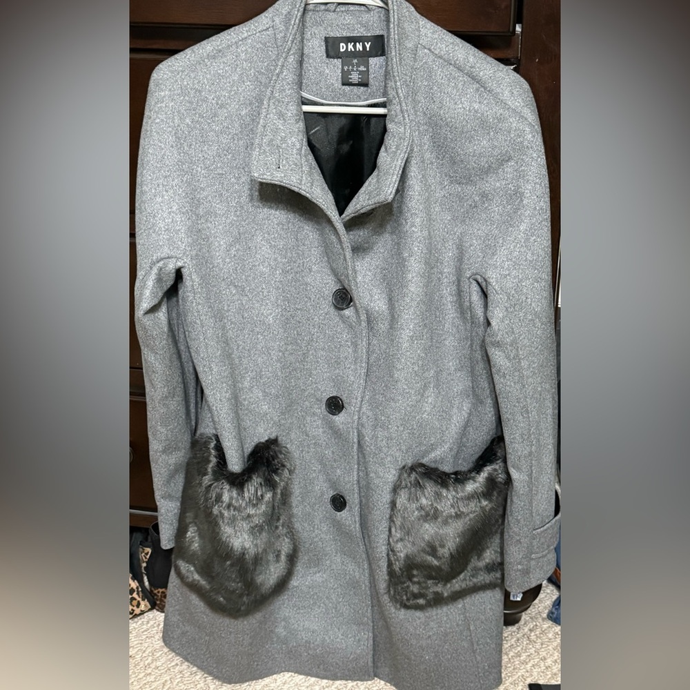 Gorgeous coat by DKNY with fur pockets. Offers welcome - Picture 4 of 4